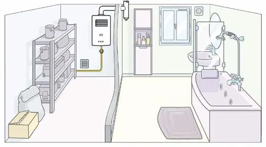 Croquis chaudière à tirage naturel déportée dans le cellier
