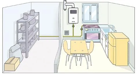 Croquis chaudière à tirage naturel située dans la cuisine