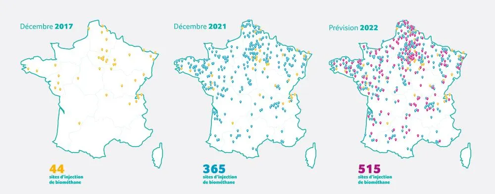 Carte GRDF des sites biomethane 2022