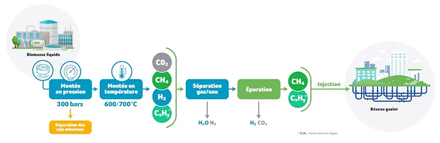 Schéma explicatif de la gazéification hydrothermale