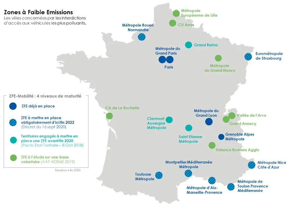 Zones à faible émissions en France (ZFE)